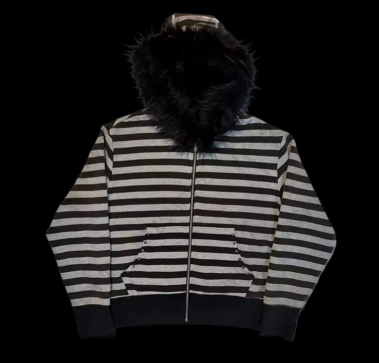 Black Stripes Zip Up Hoodie